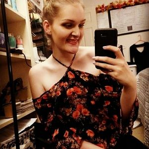 Orange & Black Cold Shoulder Top